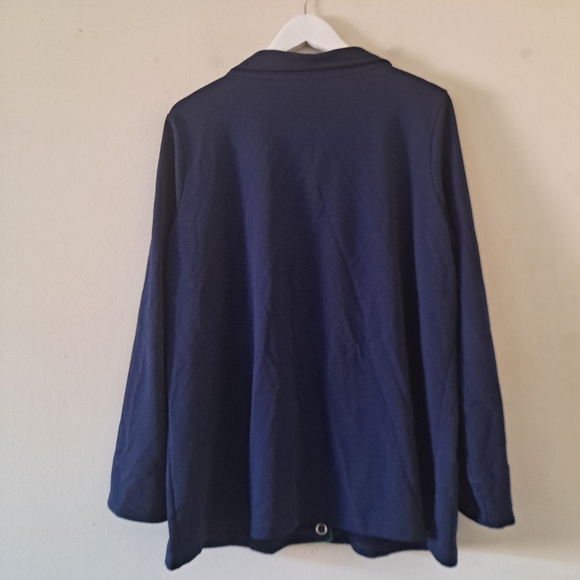 Susan Graver Navy & Green Button Down Terry Sweatshirt / Jacket - Size 1X - Picture 2 of 8